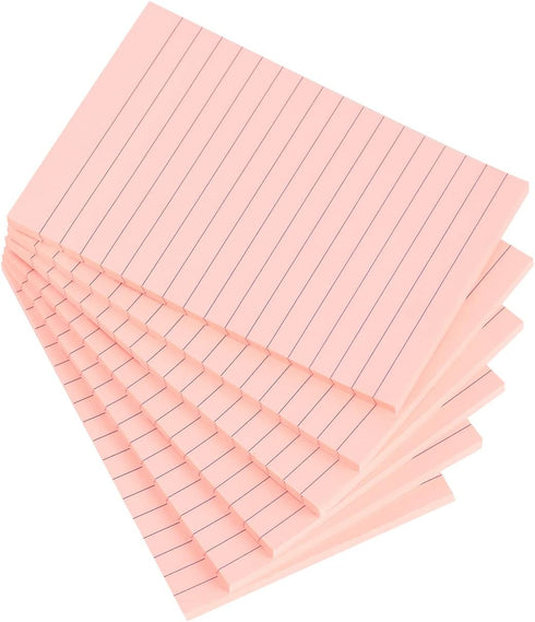 Vanpad Lined Sticky Notes 4X6 in Bright Pink Ruled Stickies, 6 Pads/Pack, 45 Sheets/pad