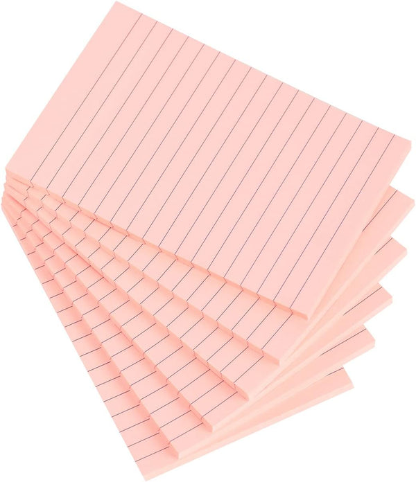 Vanpad Lined Sticky Notes 4X6 in Bright Pink Ruled Stickies, 6 Pads/Pack, 45 Sheets/pad