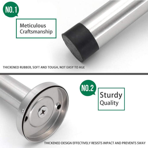 Door Stopper 6 Inch Extra Long Stainless Steel Wall Protector with Sound Dampening Rubber Bumper Tip