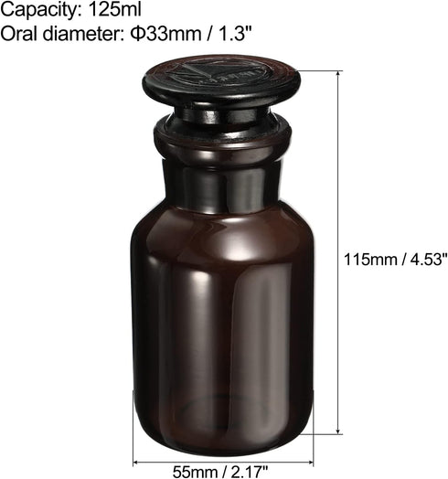 PATIKIL 125mL Reagent Media Bottle, 1Pcs Round Wide Mouth Glass Storage Bottle with Amber Cap for Chemistry Lab Universities Home, Amber by PATIKIL