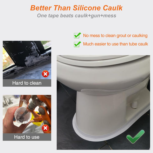 White Caulk Tape Waterproof Self Adhesive, Toilet Caulk Tape, Peel and Stick Caulking Tape for Floor Tile Corner Trim,