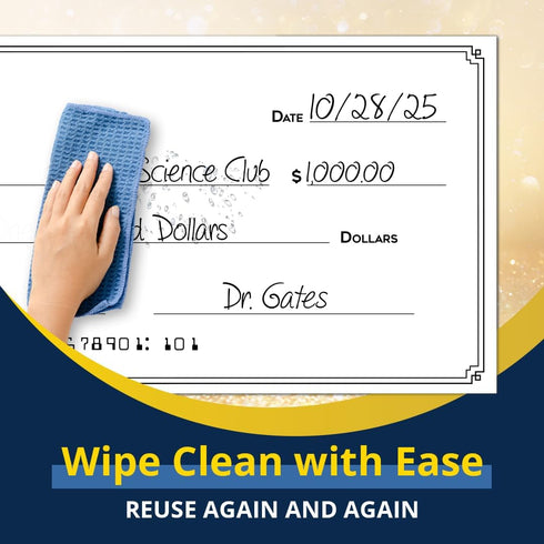 Giant Dry Erase Check - 16" x 32", Reusable Big Oversized Blank Check for Fundraisers & Charity Events