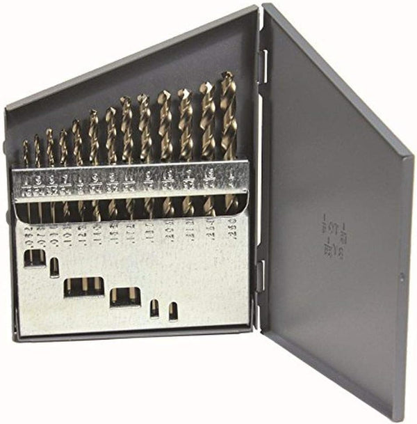 Viking Drill and Tool 68320 Type 240-D Cobalt Jobber Drill Bit Set, 135 Degree Split Point, Gold Finish (13 Piece)