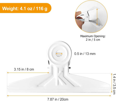 Coideal Extra Large Bulldog Clips White - 2 PCS 20cm Jumbo XL Bull Binder Paper Clip Clamps for Office