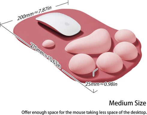 Cat Paw Ergonomic Mouse Pad with Wrist Support, Silicone Gel Mouse Mat, Cute Kawaii Design for Home/Office/Gaming, Wine