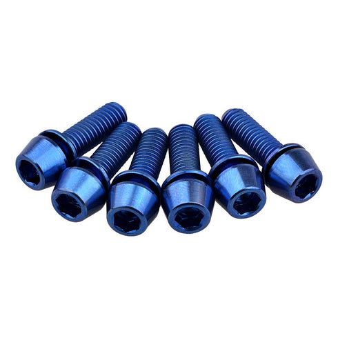 Titanium Ti Allen Hex M5x16 18mm Tapered Head Bolt with Washer Screw for Bicycle Stem Parts, Pack of 6