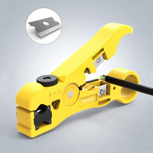 Yankok Universal Stripping and Cutting Tool - For Round and Flat STP UTP Cat5 Cat6 Cat7 Ethernet and Coaxial Cables