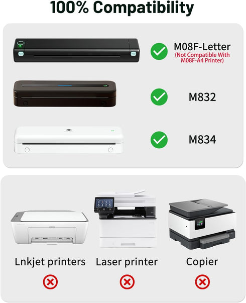 M08F-Letter, M832D, M834, MT800/A285M 8.5" 11", 200 Phomemo US Letter Thermal Printer Paper, Advanced Thermal Printing