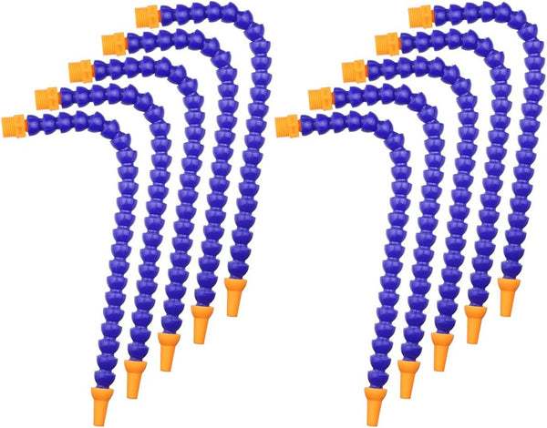 Pack of 10 Round Nozzle, 3/8 PT Plastic Flexible Oil Coolant Pipe Hose, Blue Orange