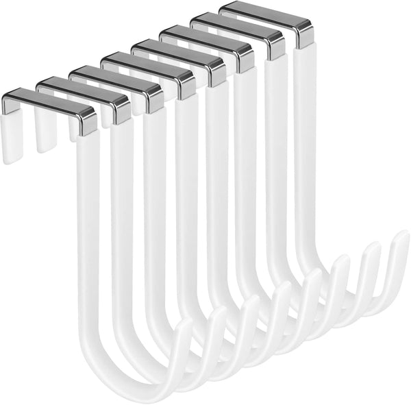 8 Pack Over Door Hooks, White Vinyl Coated Heavy Duty Z Hooks for Hanging Towels, Clothes, Shoes, Bags