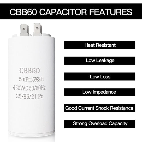 100UF CBB60 Motor Run Capacitor, 450VAC 50/60HZ Cylindrical Capacitor for Motor Run, Washing Machines, Air Conditioners and Water Pumps