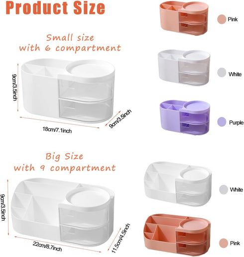 Kawaii Stationery Storage Box, Makeup Organizer with 2 Drawers and 5 Compartments for Teen Girls