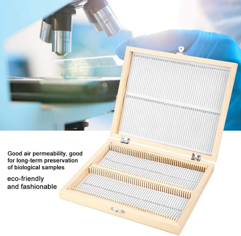 Wooden Box with Lock for Storing Lab Glass Prepared Microscope Slides, 22.8x18.8x3.5cm / 9x7.4x1.4in for Educational Use
