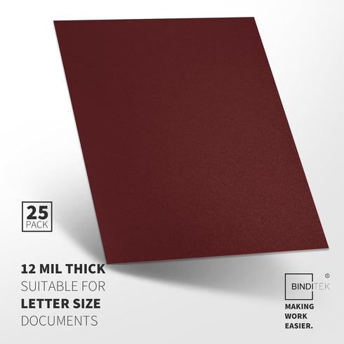 Binditek 25 Pack 12 Mil Sand-Textured Polycover, Un-Punched Plastic Binding Cover for Reports, Maroon Color