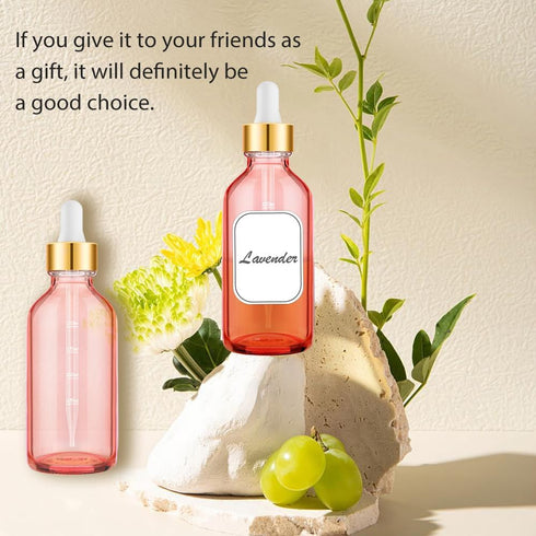 4oz, 12 Pack Pink Dropper Bottles Bumobum Oil Bottles for Hair Glass Eye Dropper Bottle for Essential Oils with Labels