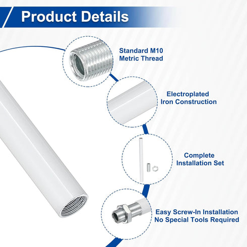 VIAPUICE M10 7.9'', 8 Set Lighting Fixture Downrods x Threaded Extension Rod Lamp Rod Light Fixture Part