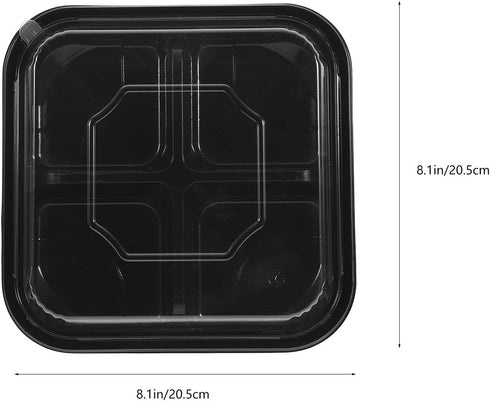 10pcs 4-compartment 550g Packing Toyvian Black Square Fruit Storage Boxes Disposable Food Storage Containers Multi-grid