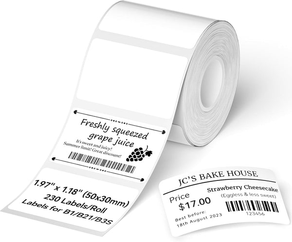 NIIMBOT Label Tape for B1/B21/B3S, 1.97'' x 1.18'' (50x30mm), 230 Labels/Roll for Small Business, White