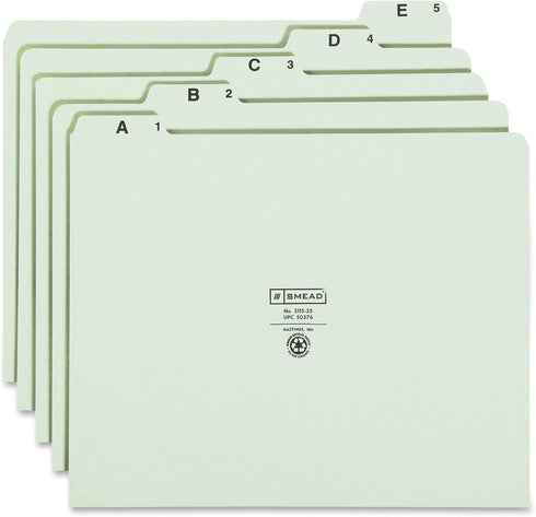Smead Pressboard Guides, 1/5-Cut Tab (A-Z), Letter Size, Gray/Green, Set of 25