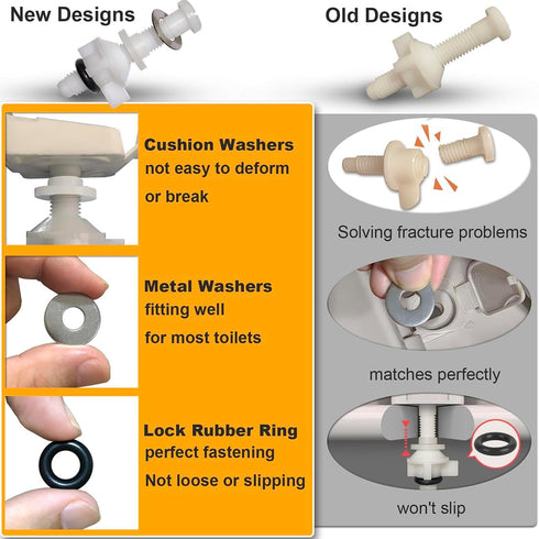 2 Pack Universal White Plastic Toilet Seat Screws Replacement Kit, Toilet Seat Hinges Bolts and Nuts for Top Mount Lid
