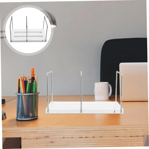 Adjustable White Expandable Bookend Stand for Office Desks and Shelves