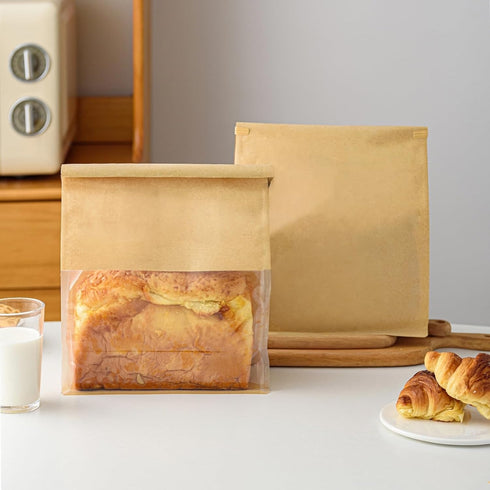 Roppolo 100 Pcs 8.6 Inch Brown Kraft Paper Bread Bags with Tin Tie,
