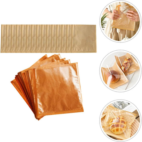 Packaging 21x25cm 100pcs Wakauto Kraft Paper Bakery Bread Bags Greaseproof Sandwich and Cookie Bags for Takeout