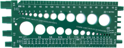 Nut, Bolt & Screw Gauge (Standard & Metric) (Coarse & Fine) Diameter, Length & Thread Pitch (Green)