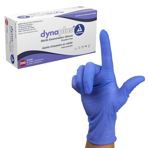 Dynarex DynaPlus Disposable Nitrile Exam Gloves, Powder-Free, Latex-Free, Strength + Value, Used