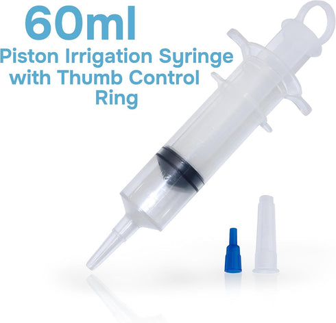 60ml Set 30 Pack, ONE-CARE ENFit Transparent Syringes White with Slip Tip & Adapter Thumb Ring, Clear Body, Resealable