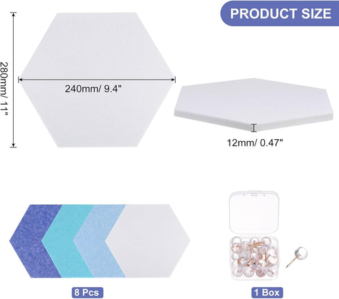 PATIKIL Felt Bulletin Board 11"x9.4", 8 Packs Self-Adhesive Hexagon Tiles for Sound Proofing with 30 Push Pins for Home