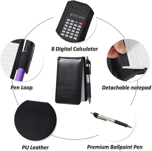 Lemical Mini Memo Pad with Calculator, A7 Pocket Notepad Holder Set with 80 Lined Sheets, PU Leather Cover