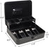 Cash Box with Combination Lock, Durable Metal Cash Box with Money Tray, Security Locker with Cable, Black
