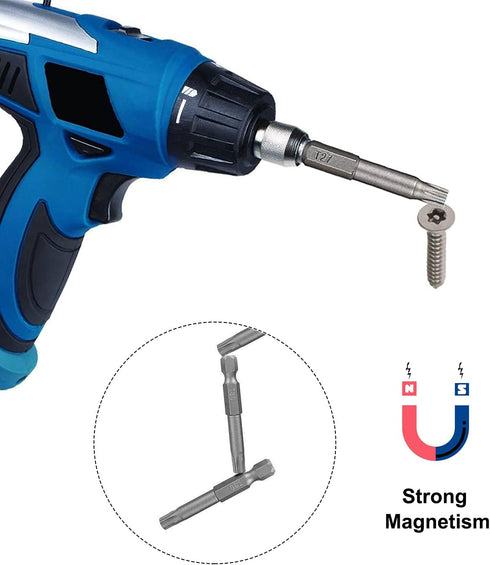 12PCS T5-T40 Torx Screwdriver Bit Set, S2 Steel Magnetic Tamper Proof Star Security Bits, 1/4 Inch Hex Shank