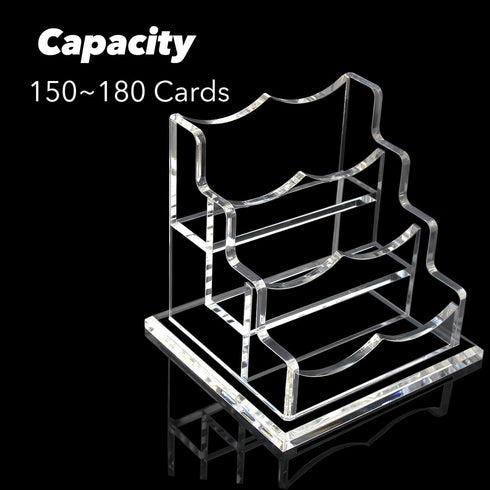 PARTSPOWER Acrylic Business Card Holder - Horizontal Clear Display Stand, Desk Accessory Organizer (3-Slot)