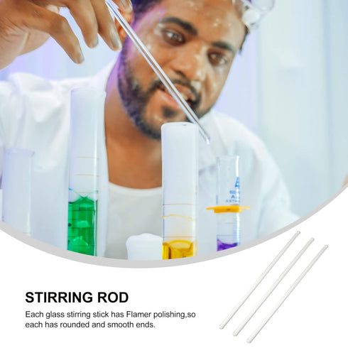 iplusmile 3pcs Lab Glassware Drain Tool, Transparent Stirring Stick, Solid Glass Mixer for Laboratory Equipment