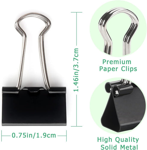 ZZTX Small Size Black Binder Clips, 0.75 Inches, 36 Pack Paper Clamps