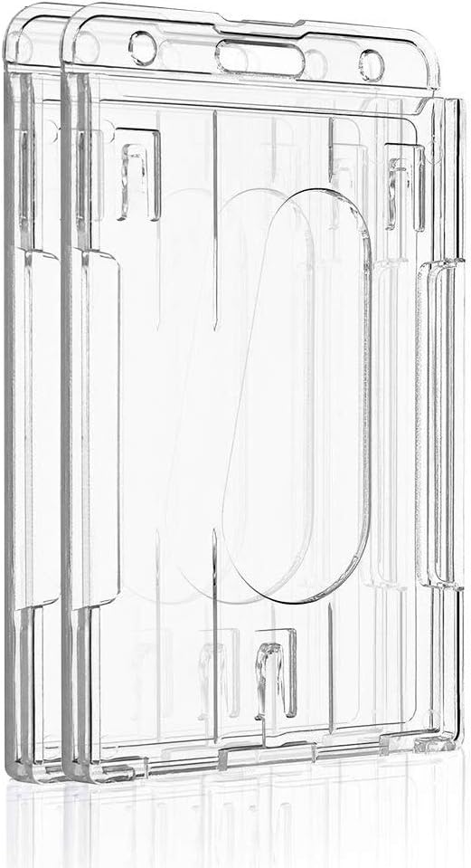 Pawfly 2 Pack Vertical 2-Card Badge Holder, Hard Transparent PC Case Protector for Office School IDs and Credit Cards