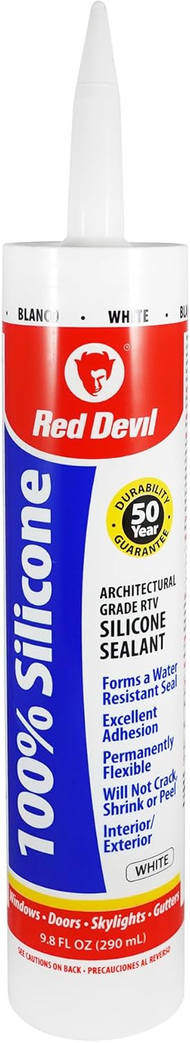 Red Devil 0816 100% Silicone Sealant; Architectural Grade RTV Sealant, 9.8 oz Tube, White, 1-Pack