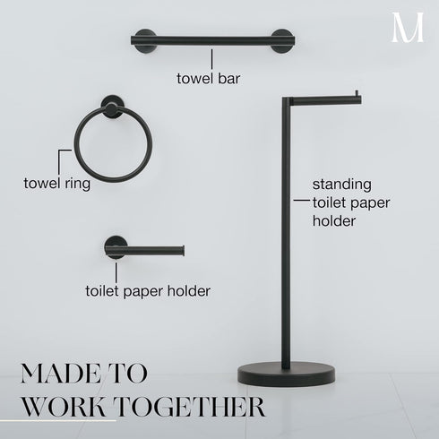 Marmolux Acc 14 Inches Matte Black Hand Towel Holder, Bathroom Hardware Towel Bar, Stainless Steel Wall Mount