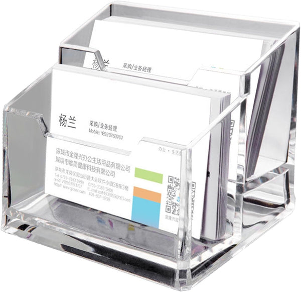Velarionna Acrylic Business Card Holder for Desk 2 Tier 2 Slots, Clear Business