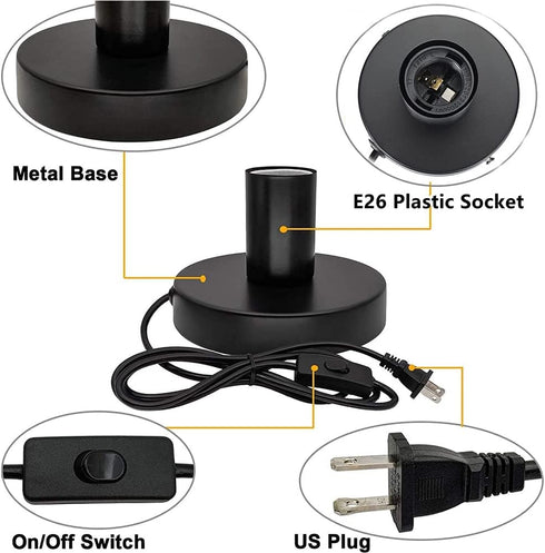 E26 E27 Industrial Table Lamp Base, Mini Short Desk Lamp Without Shade, Simple Metal Edison Light Bulb Stand (Black)