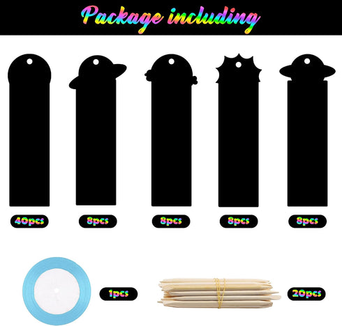 CY2SIDE 72PCS 9 Solar System Planets Scratch Bookmarks for Kids, Outer Space Theme Scratch Card Craft Kits, Galaxy Star