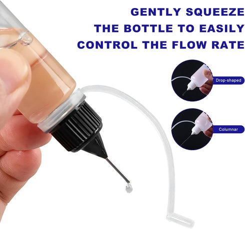 Gdnecad 3PCS 20ML Needle Tip Glue Bottle, Precision Tip Applicator Dispenser Bottles with Mini Funnel, Plastic