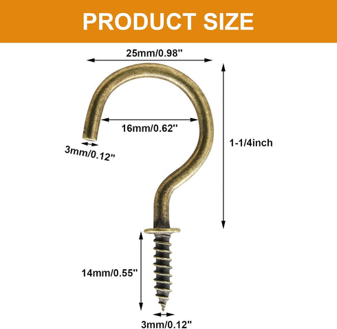 Biaungdo 60 Pcs 1-1/4" Ceiling Cup Hooks, Self-Tapping Screw Hooks in Bronze