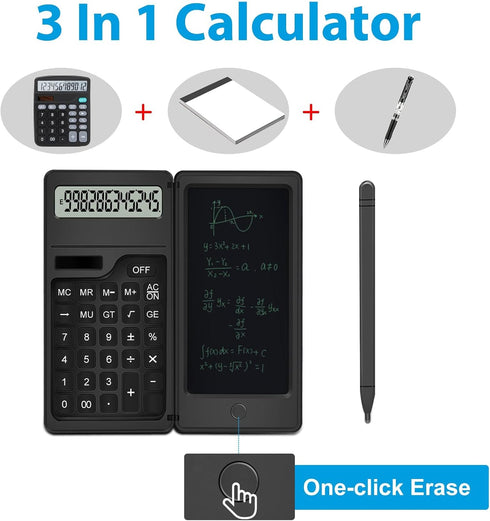 Calculator with Notepad, TRELC 12 Digits LCD Display Solar Desktop Calculator, Support Solar and Battery, Multi-Function Portable Calculator for Office, School and Home
