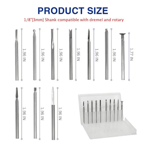 10 Set 1/8 Inch PCS Wood Carving Drill Bits for Dre-Mel Router and Rotary Tool Engraving Bits, Shank Rotary Tool Bits