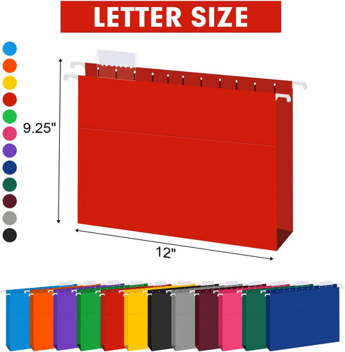 HERKKA Extra Capacity Hanging File Folders, 60 Pack, Reinforced Letter Size, 2 Inch Expansion for Bulky Files, 12