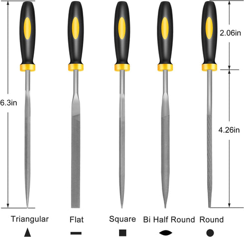 Mini Metal Needle File Set, 5pcs Small Hand Files for Detail Work, Hardened Alloy Steel Tools