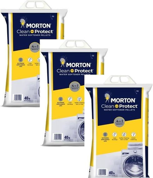MYNERK 40 LB (3), Morton Clean and Protect Water Softener Salt Pellets, Bag White